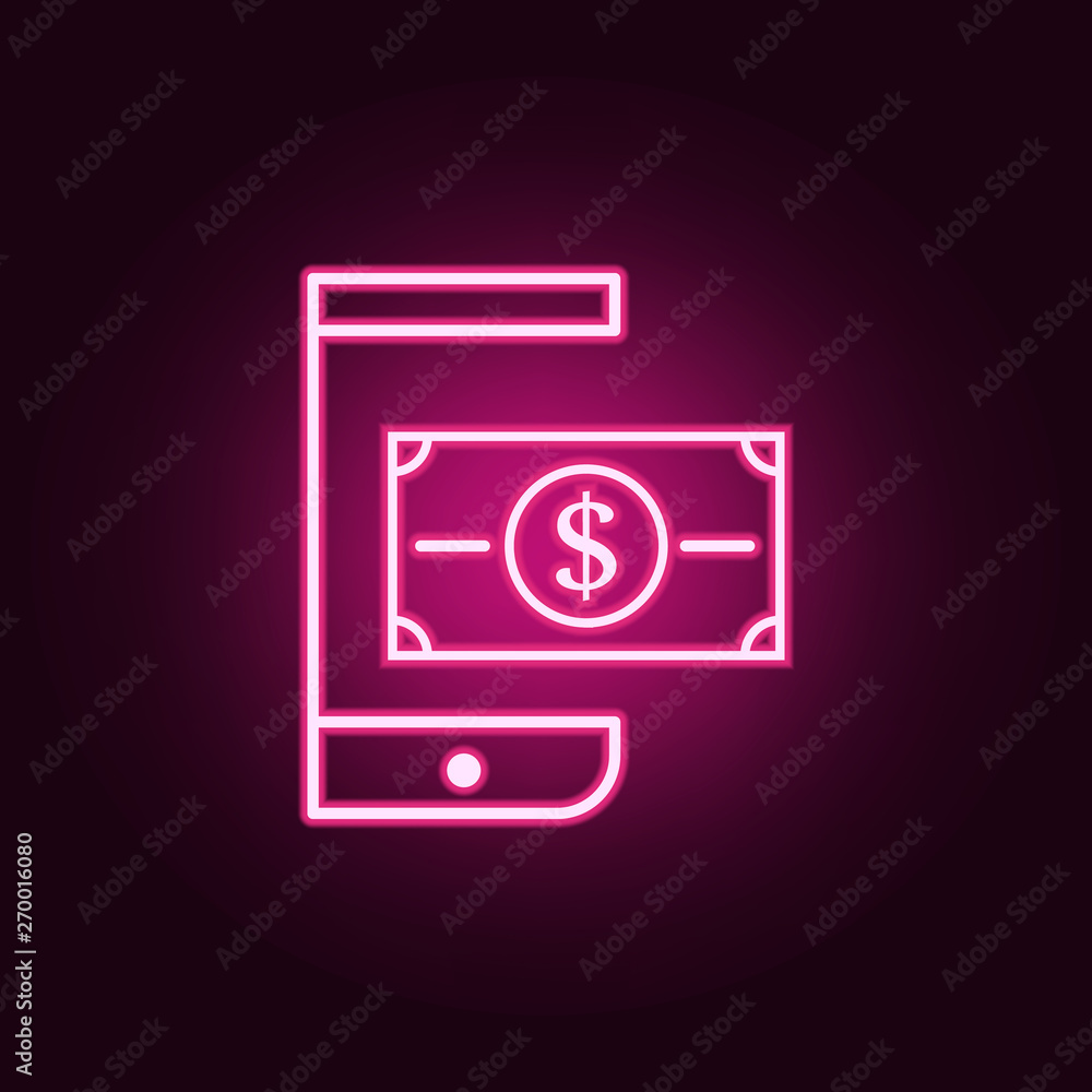 Poster mobile wallet neon icon. elements of web set. simple icon for websites, web design, mobile app, info