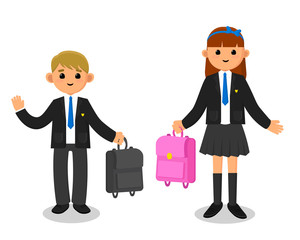 children, two schoolchildren, a schoolboy and a schoolgirl in school uniform