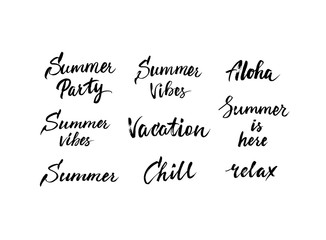 Summer lettering set isolated on white calligraphy vector