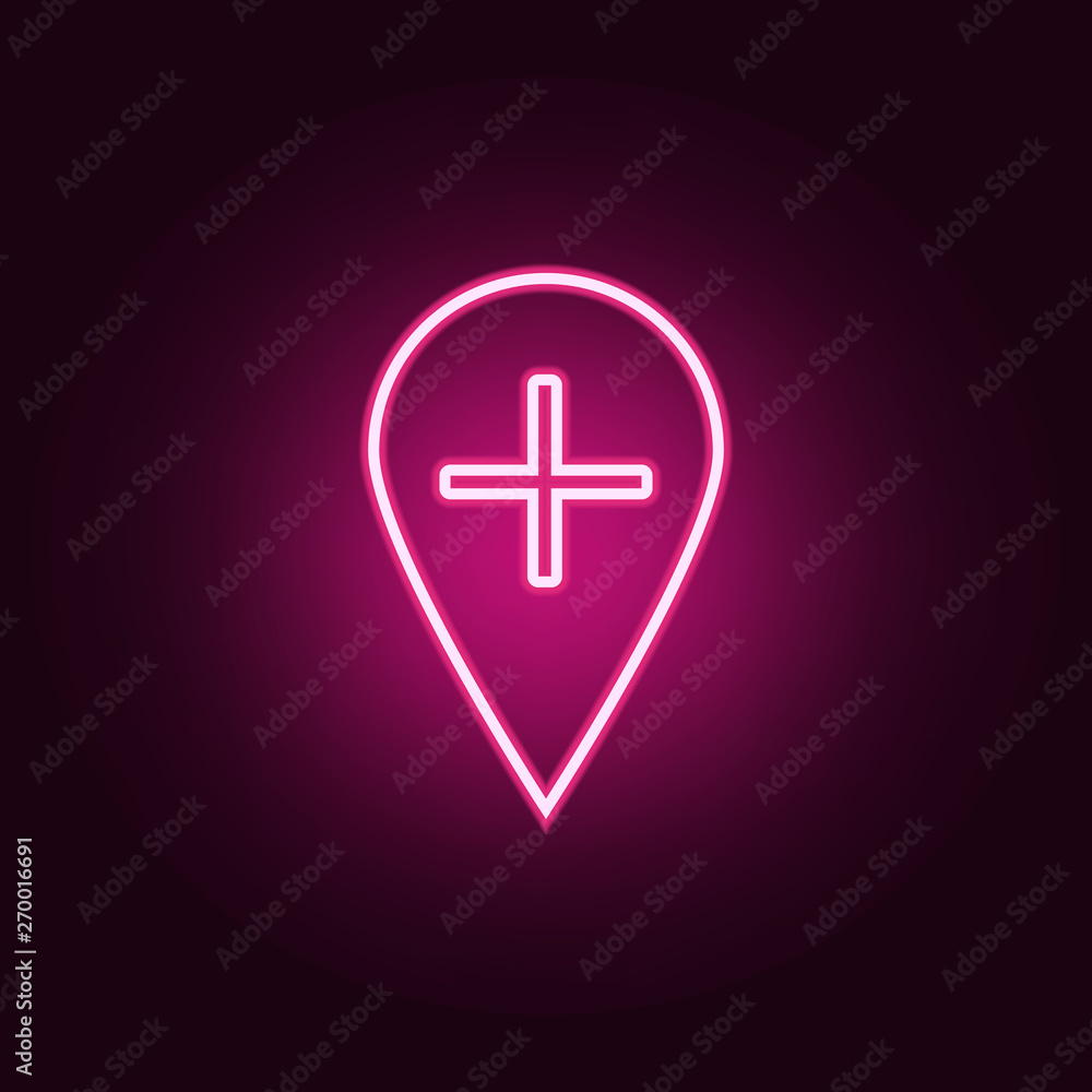 Poster add a point on the map neon icon. elements of web set. simple icon for websites, web design, mobile 