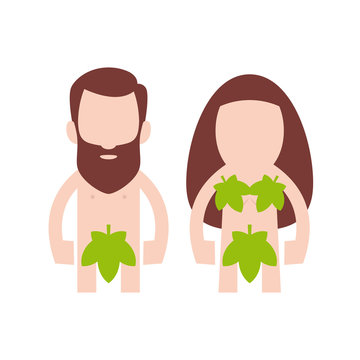 Simple funny picture Adam and Eve on white background. Vector illustration