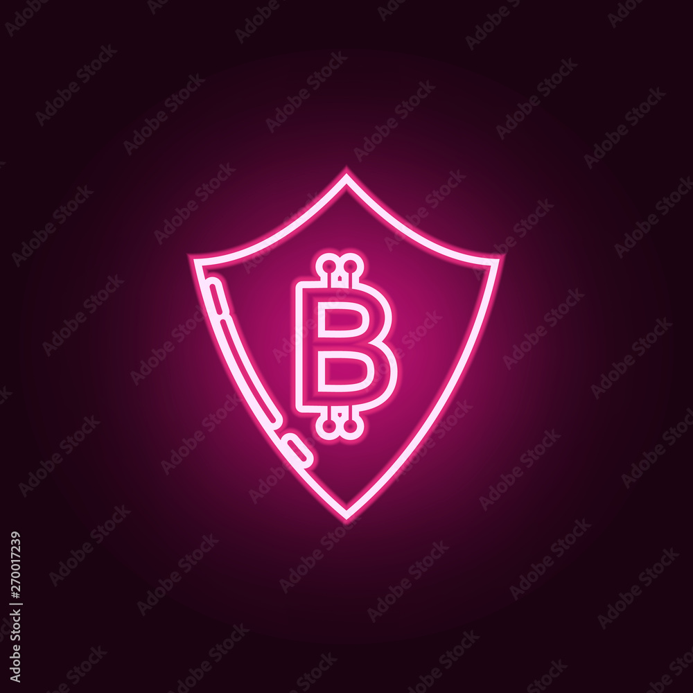 Poster reliability of the crepto currency neon icon. elements of web set. simple icon for websites, web des
