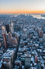 Dusk in Lower Manhattan, New York, United States.