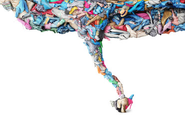 Clothes in the form of a tornado on a white background. Clothing concept.