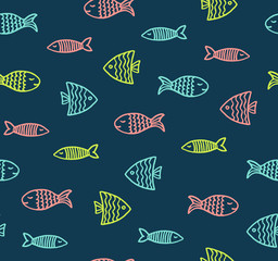 Funny fish outline pattern on dark background