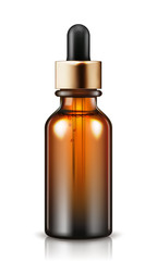 Fototapeta premium Natural organic oil isolated on white background. Body oil in brown bottle. Vector illustration