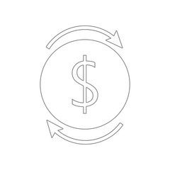 Two black round arrows with money icon. Element of web for mobile concept and web apps icon. Outline, thin line icon for website design and development, app development