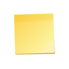 Realistic sticky note with shadow. Yellow paper. Message on notepaper. Reminder. Vector illustration.