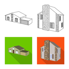 Vector illustration of facade and housing icon. Collection of facade and infrastructure stock vector illustration.