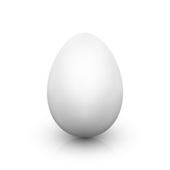 White egg with soft shadow and reflection on white background. Single realistic animal egg. Template for Easter holiday. Realistic vector illustration