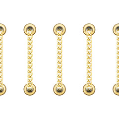 Fototapeta na wymiar Golden Vertical Straped Chains with Metal Eyelets Seamless Pattern.