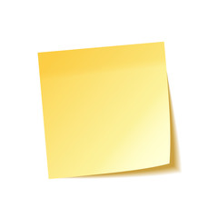 Realistic sticky note with shadow. Yellow paper. Message on notepaper. Reminder. Vector illustration.