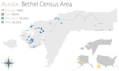 Large and detailed map of Bethel Census Area in Alaska, USA