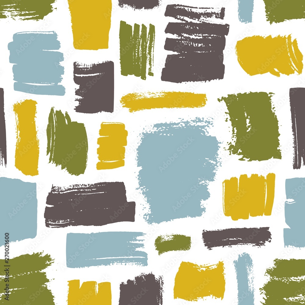 Poster modern seamless pattern with blue, green, yellow brush strokes on white background. creative backdro