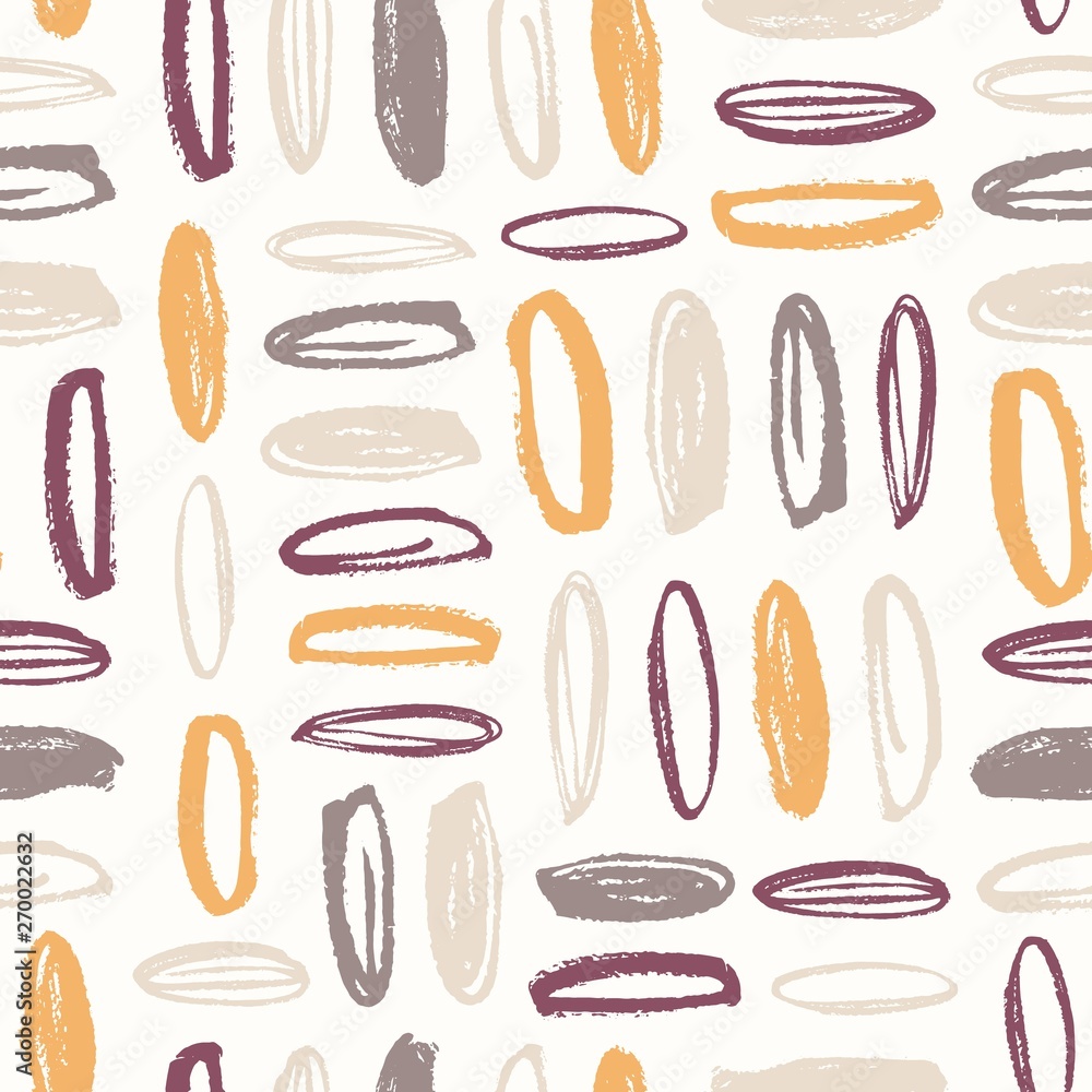 Aufkleber Modern seamless pattern with rough rounded brush strokes on white background. Creative backdrop with paint marks, scribble or daub. Hand painted vector illustration in contemporary artistic style.