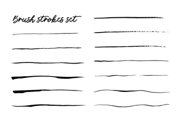 Ink brush strokes set isolated on white vector
