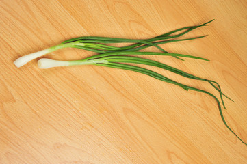 Fresh garden herbs. Spring onion. Isolated on wooden background