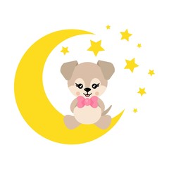 cartoon cute dog with tie sits on the moon vector