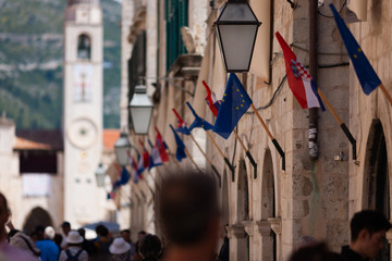 European union flags & croatian flags. Dubrovnik. Croatia