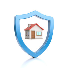 Blue Outline Shield Shape Protecting the House