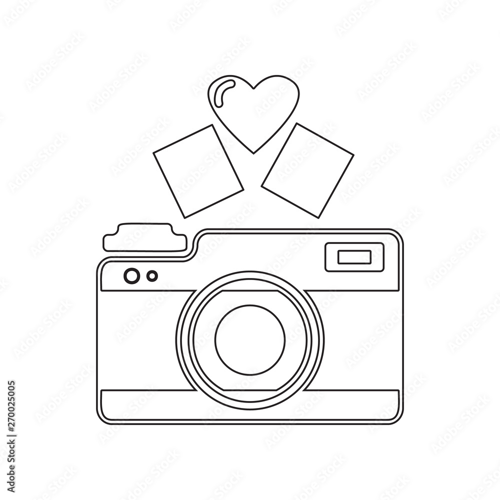 Poster camera with heart icon. element of valentine's day, wedding for mobile concept and web apps icon. ou