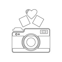 camera with heart icon. Element of valentine's day, wedding for mobile concept and web apps icon. Outline, thin line icon for website design and development, app development