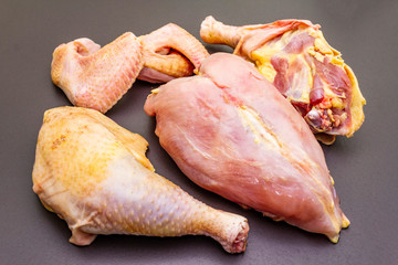 Fresh raw pieces of organic (bio) poultry chicken.