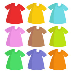 T-shirts. Set of multicolored T-shirts. Icon, t-shirts. White background. Vector illustration. EPS 10.