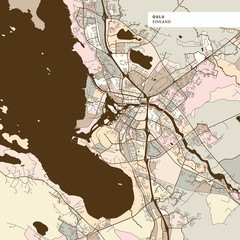 Naklejka premium Map of Oulu Finland, art map print template