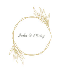Simple wreath wedding invitation decor design with hand drawn leaves vector