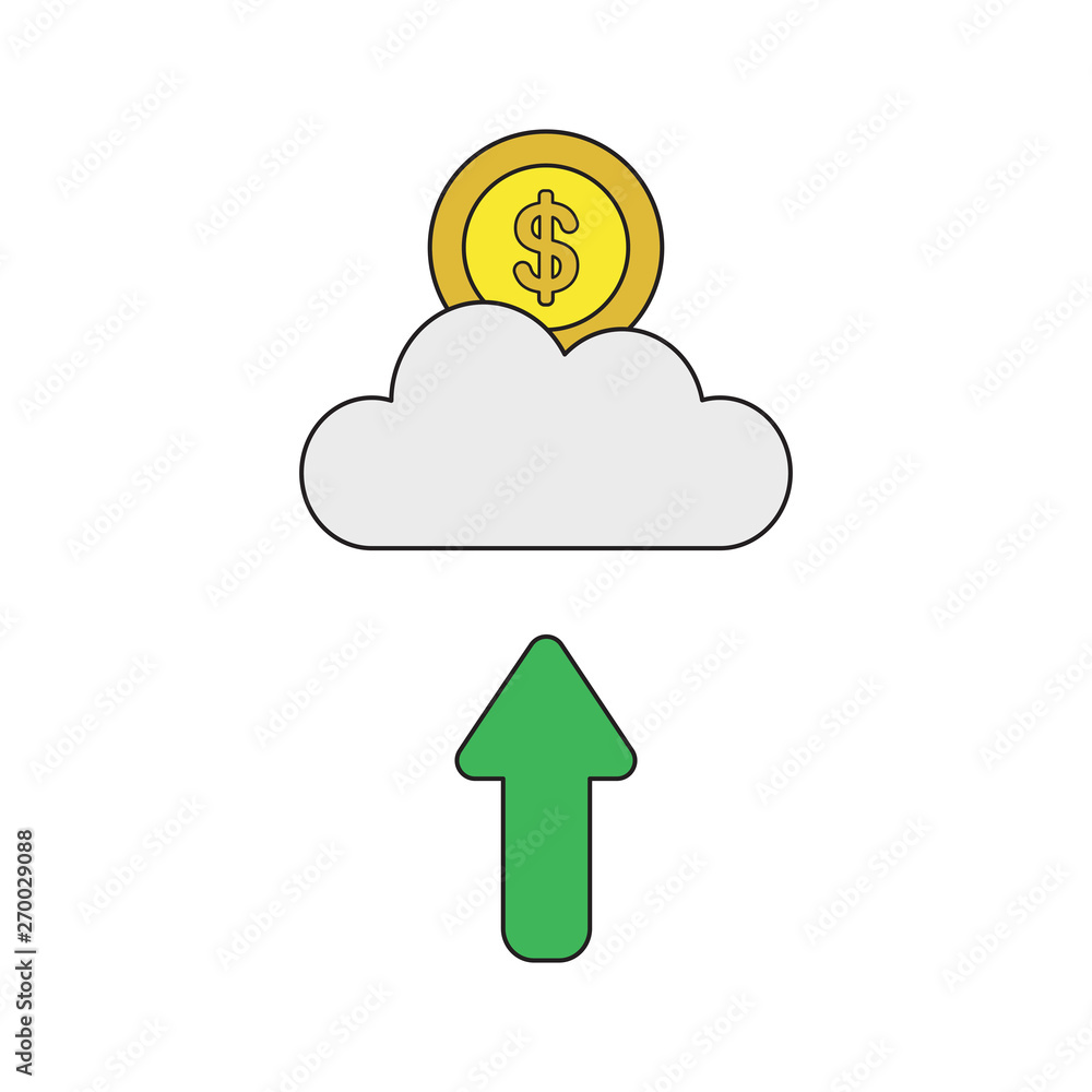 Poster vector icon concept of dollar on cloud with arrow moving up.