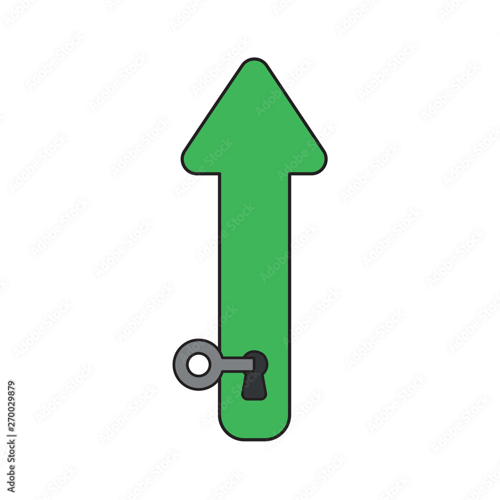 Poster vector icon concept of arrow down with key into keyhole.