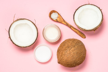 Coconut oil, natural cosmetic top view.
