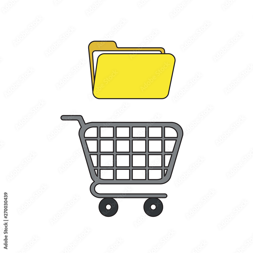 Poster vector icon concept of shopping cart with opened folder.