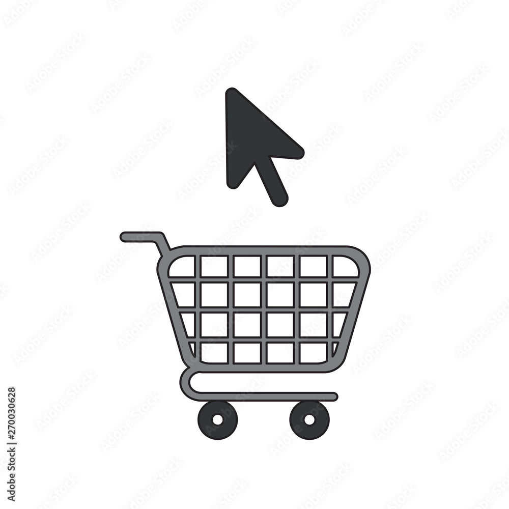Poster vector icon concept of shopping cart with mouse cursor.