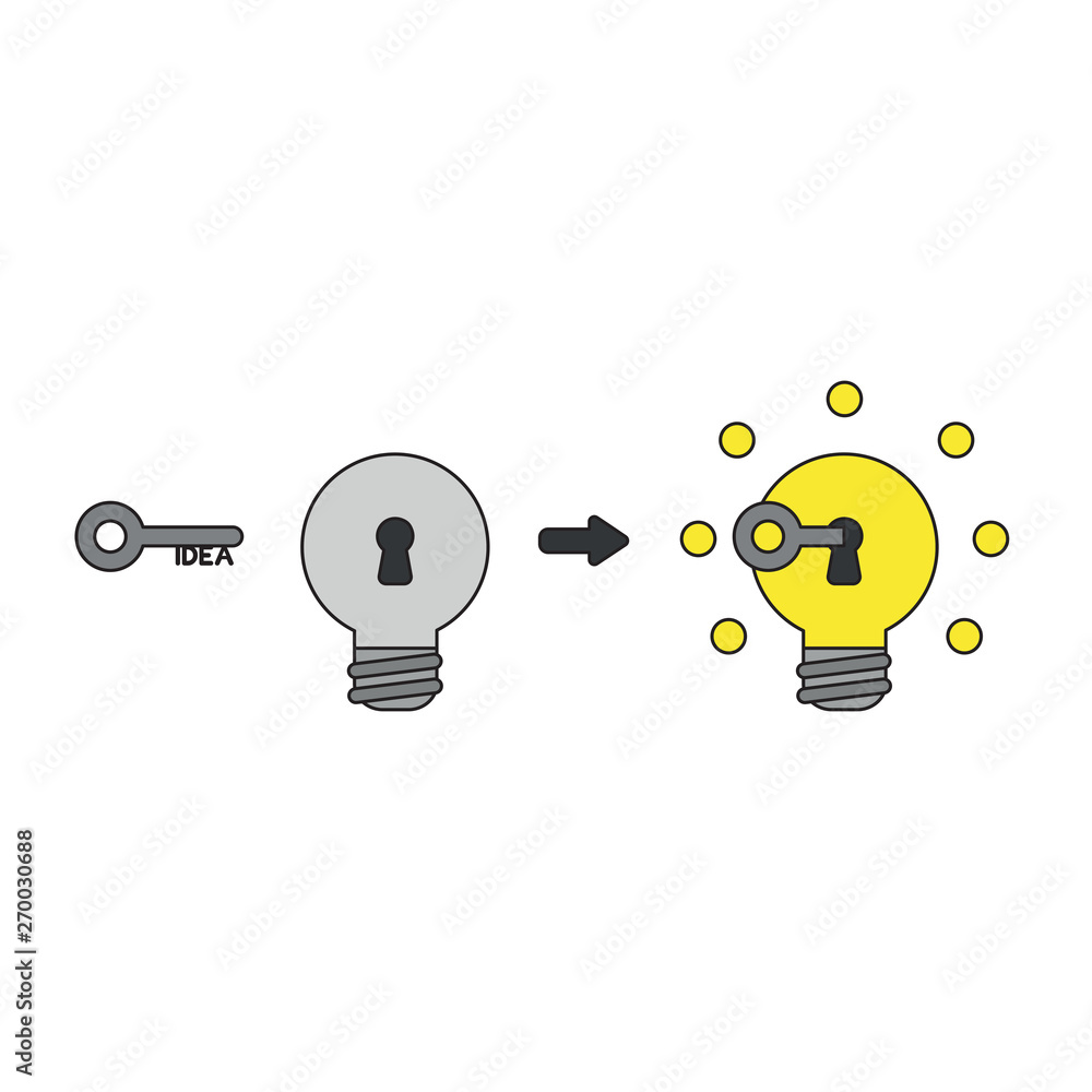 Poster vector icon concept of idea key into light bulb keyhole.