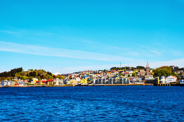 Fototapeta na wymiar View of city center of Kristiansund, Norway during the sunny day