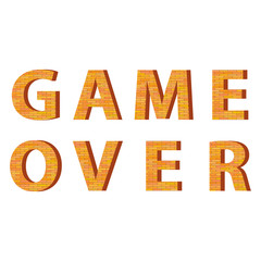 Retro Pixel Game Over Sign on White Background. Gaming Concept. Video Game Screen.