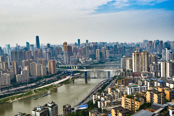 Cityscape along the Yangtze River in Jialing River, Chongqing, China