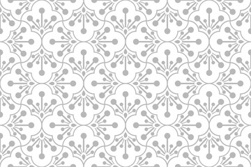 Flower geometric pattern. Seamless vector background. White and grey ornament. Ornament for fabric, wallpaper, packaging, Decorative print.