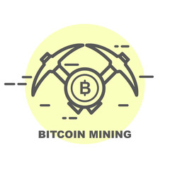 Bitcoin mining icon - two crossed picks and coin
