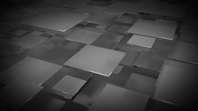 Flying dark gray squares abstract geometric background. Seamless loop 3D render animation 4k UHD 3840x2160