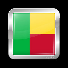 Flag of Benin. Glossy and Metal Icon Square Shape. Vector