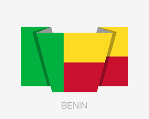 Flag of Benin. Flat Icon Waving Flag with Country Name on White