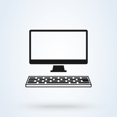 Desktop computer flat style. Vector illustration icon isolated on white background.