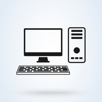 Desktop computer flat style. Vector illustration icon isolated on white background.