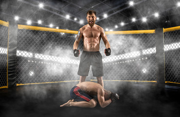 Obraz na płótnie Canvas MMA fighter celebrating win