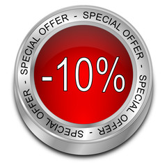 Special Offer -10% Discount button - 3D illustration