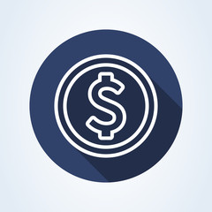 Coin dollar. Flat style. line art Vector illustration icon isolated on white background.