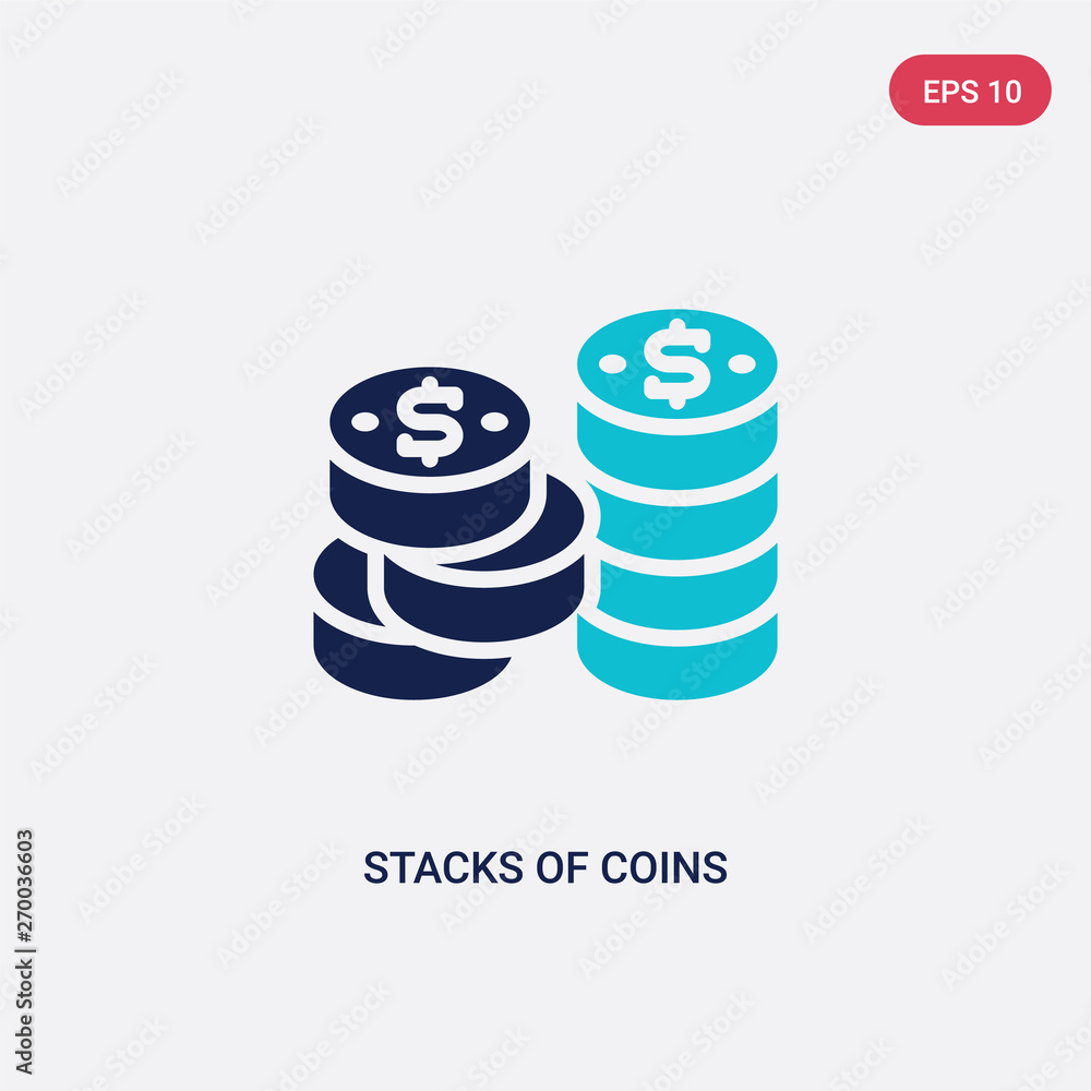 Poster two color stacks of coins vector icon from business concept. isolated blue stacks of coins vector si